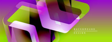 Soyut geometrik şekiller örtüşüyor, canlı mor ve yeşil renkler yaratıyor. Arkaplan, pankart ve sunumlar için modern tasarım ögesi.