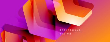 Soyut geometrik şekiller örtüşür, canlı gradyanlar yaratır. Mor, turuncu, kırmızı renkler tasarımda baskın. Modern arkaplan dokusu.