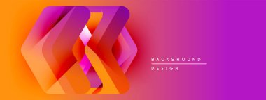 Soyut geometrik şekiller, canlı gradyanlar. Turuncu, pembe, mor renkler dinamik görsel efekt yaratır. Modern tasarım ögesi.