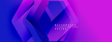 Soyut geometrik şekiller örtüşüyor, canlı mor ve mavi renkler yaratıyor. Dijital projeler için modern tasarım öğesi. Metin arkaplan tasarımı okur.