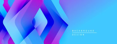 Soyut geometrik şekiller örtüşür, parlak mavi ve mor renkler yaratır. Modern tasarım teknoloji, yenilik ve enerji öneriyor.
