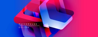 Soyut geometrik şekiller örtüşür, canlı gradyanlar yaratır. Mavi, pembe, mor renkler tasarımda baskın. Modern arkaplan dokusu.