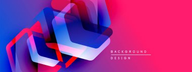 Soyut geometrik şekiller örtüşüyor, canlı pembe ve mavi renkler yaratıyor. Arkaplan, pankart ve sunumlar için modern tasarım ögesi.