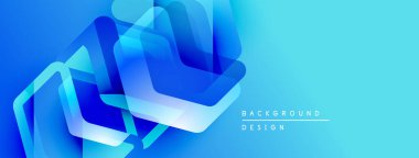 Soyut mavi geometrik şekiller örtüşür, dinamik görsel efekt yaratır. Arkaplan derinlik katar, modern his katar.