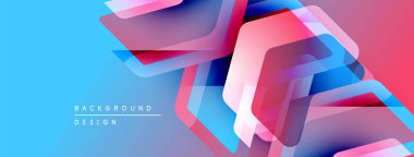 Soyut geometrik şekiller parlak mavi ve pembe renklerle örtüşür. Modern tasarım dinamik görsel efekt yaratır. Arkaplan özellikleri katmanlı elementler.