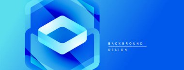 Soyut mavi tasarım katmanlı geometrik şekiller içerir. Altıgen kompozisyona hükmediyor ve modern görsel efekt yaratıyor. Parlak eğim derinlik ekler.