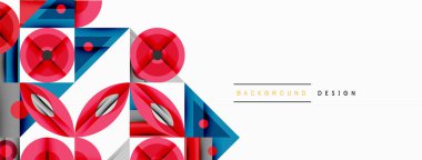 Soyut geometrik şekiller, kırmızı, mavi, beyaz. Modern tasarım elementleri dinamik görsel doku oluşturur. Minimalist stil, temiz hatlar.