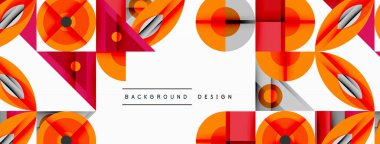Soyut geometrik desen. Turuncu, kırmızı, gri şekiller tekrar ediyor. Temiz çizgileri olan modern tasarım, arka planlar için uygun. Minimalist estetik.