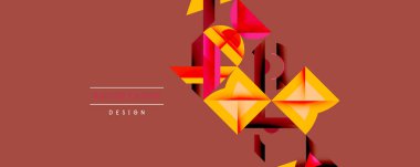 Soyut geometrik şekiller, turuncu, kırmızı renkler. Modern tasarım elementleri dinamik görsel doku oluşturur. Arkaplanda metin arkaplan tasarımı.