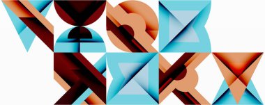 Soyut geometrik şekiller, sıcak, serin tonlar, tekrarlayan desenler modern görsel doku yaratır. Minimalist tasarım, temiz çizgiler kompozisyona hakim..