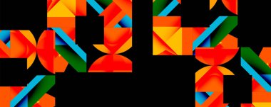 Soyut çokgen tasarım canlı renkler içerir, geometrik şekiller 2024 rakamlarını oluşturur. Kalın kompozisyon, modern estetik, siyah arkaplan.