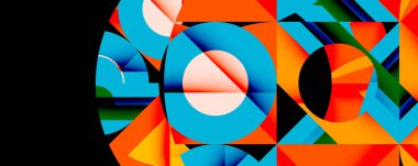 Soyut geometrik bileşim. Parlak renkler, keskin açılar, dinamik şekiller modern görsel etki yaratır. Kalın tasarım, canlı renkler.