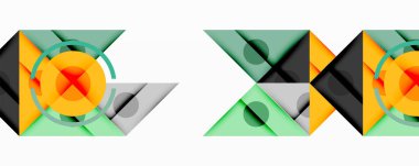 Soyut geometrik şekiller, canlı renkler, katmanlı tasarım. Minimalist kompozisyon, modern estetik, temiz çizgiler mevcut.