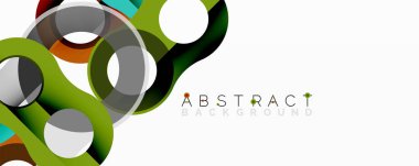 Modern tasarım canlı daireler, kıvrımlar, çizgiler içerir. Yeşil, turuncu, gri tonlar dinamik görsel efekt yaratır. Temiz arkaplan bileşimi arttırır.