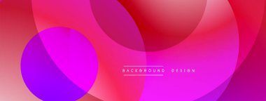 Soyut, enerjik bir arkaplan. Üst üste binen daireler kırmızıdan mora kadar değişen dinamik renk eğimleri yaratır. Modern tasarım ögesi.