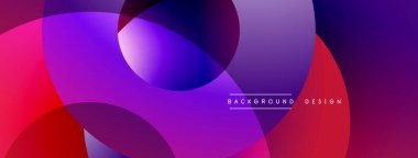 Soyut, enerjik çemberler çakışıyor. Renkler karışık mor, kırmızı, mavi. Arkaplan ve sunumlar için modern tasarım ögesi.