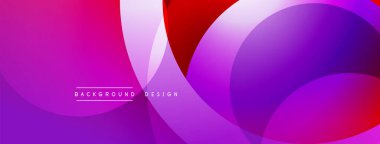 Soyut eğim arkaplanı. Üst üste binen daireler dinamik görsel efekt yaratır. Mor, pembe, kırmızı renkler kompozisyona hakim. Modern tasarım ögesi.