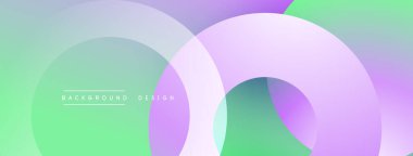 Soyut çemberler çakışıyor, yumuşak eğimler yaratıyor. Pastel renkler dizaynın baskın rengidir, sakin bir atmosferi çağrıştırır. Minimalist estetik, modern his.