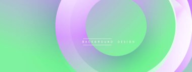 Soyut gradyan çemberler çakışıyor. Açık yeşil, mor renkler modern arkaplan tasarımı yaratır. Minimalist estetik, pürüzsüz geçişler mevcut.