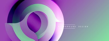 Soyut gradyan çemberler çakışıyor, dinamik görsel efekt yaratıyor. Yumuşak pastel renkler hafif turkuaz arka planda harmanlanır. Modern tasarım ögesi.