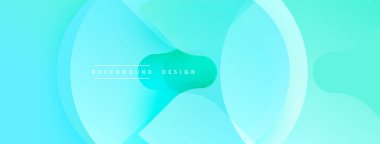 Soyut turkuaz arka plan. Üst üste binen daireler sıvı şekiller, modern tasarım elementleri yaratır. Minimalist estetik, temiz kompozisyon.