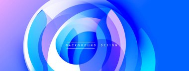 Soyut akışkan şekiller, canlı maviler, morlar dinamik bir zemin oluşturur. Modern tasarım hareket, enerji, derinlik öneriyor.