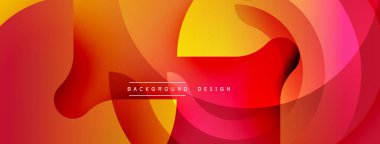 Soyut sıvı şekilleri örtüşür, parlak turuncu, sarı ve pembe renkler yaratır. Arkaplan, pankart ve sunumlar için modern tasarım ögesi.