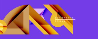 Soyut geometrik bileşim. Üst üste binen şekiller dinamik görsel efekt yaratır. Ilık altın renkleri, parlak mor arkaplanlarla tezat oluşturuyor. Modern tasarım ögesi.