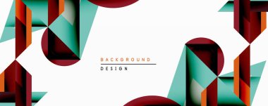 Soyut geometrik şekiller örtüşür, dinamik bileşim yaratır. Renkler arasında bordo, deniz mavisi, turuncu ve beyaz arka plan var. Arkaplan veya afişler için modern tasarım ögesi.