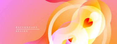 Soyut akışkan şekiller, sıcak renkler karışımı. Gradyan pembe, turuncu, sarı dinamik görsel efekt yaratır. Modern tasarım ögesi.