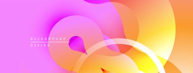 Soyut sıvı şekilleri canlı pembeler, portakallar, sarılar harmanlıyor. Modern tasarım dinamik görsel deneyim yaratır. Düzen eğimleri kompozisyona hakim.