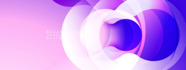 Soyut gradyan çemberler çakışıyor, dinamik görsel efekt yaratıyor. Yumuşak pembe, mor renkler kompozisyona hakim. Modern tasarım ögesi.