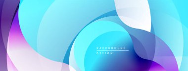 Soyut sıvı şekilleri, canlı maviler, morlar, beyazlar dinamik bir zemin oluşturur. Yumuşak eğimler hareketi, derinliği gösterir.