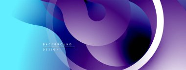 Soyut sıvı şekiller, canlı maviler, morlar modern arka plan yaratır. Yumuşak eğimler, üst üste binen biçimler hareket, derinlik.