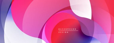 Soyut şekiller örtüşüyor, canlı pembeler, kırmızılar, maviler yaratıyor. Yumuşak eğimler, akış hareketi ve modern tasarım estetiğini akla getiriyor..