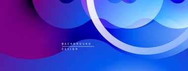 Soyut akışkan şekiller, canlı maviler, morlar dinamik bir zemin oluşturur. Yumuşak eğimler, modern tasarım elementleri mevcut.