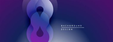 Soyut mor tasarım, üst üste binen daireler oluşturarak sıvı şekiller oluşturur. Gradyan arka plan derinlik ekler, modern estetik.