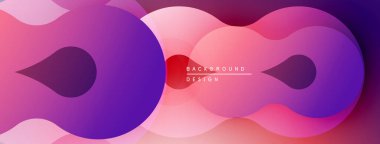 Soyut şekiller örtüşüyor, canlı pembeler, morlar yaratıyor. Gradyan renkler düzgün bir şekilde harmanlanarak modern tasarımı oluşturuyor. Minimalist estetik.