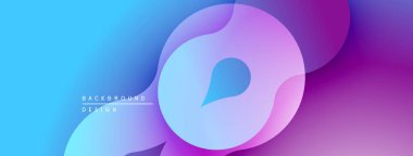 Soyut gradyan dalgalar akış şekilleri yaratır. Mavi, mor renkler modern estetik sunarak tasarıma hükmediyor. Minimalist kompozisyon.