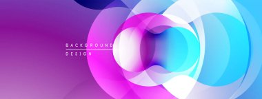 Soyut sıvı şekilleri örtüşür, canlı mor, pembe ve mavi renkler yaratır. Arkaplan ve sunumlar için modern tasarım ögesi.
