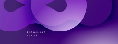 Soyut mor arkaplan. Üst üste binen şekiller modern, akışkan tasarım yaratır. Gradyan etkisi derinlik ve görsel ilgi ekler..