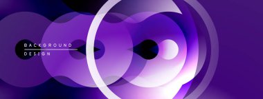 Soyut mor tasarım, üst üste binen daireler, akışkan şekiller, gradyanlar. Modern, dinamik kompozisyon görsel ilgi yaratıyor.