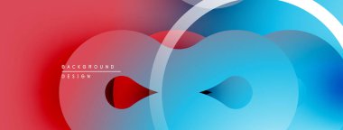 Soyut tasarım özellikleri üst üste binen daireler, gradyanlar. Kırmızı, mavi renkler kompozisyona hakim. Modern estetik, pürüzsüz geçişler sunar.