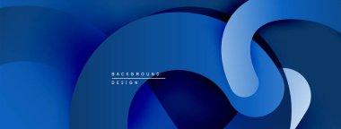 Soyut mavi katmanlar dinamik bileşim yaratır. Pürüzsüz şekiller üst üste binerek modern tasarım elementini oluşturur. Minimalist estetik.