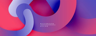 Soyut sıvı şekilleri örtüşür, canlı mor, pembe ve mavi renkler yaratır. Modern tasarım hareketi çağrıştırıyor, derinliği.