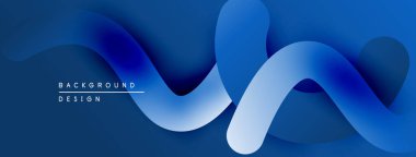 Soyut mavi tasarım akışkan şekiller, gradyanlar içerir. Modern estetik, arka planlar ve sunumlar için uygun. Düz eğriler dinamik bileşim oluşturur.