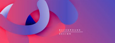 Soyut sıvı şekilleri örtüşür, canlı mor, mavi ve pembe renkler yaratır. Arkaplan ve sunumlar için modern tasarım ögesi.