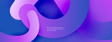 Soyut sıvı şekilleri örtüşür, parlak mor ve mavi renkler yaratır. Modern tasarım hareket, derinlik ve görsel ilgi öneriyor.