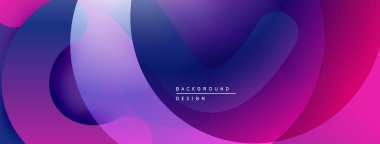Soyut sıvı şekiller, canlı mor renkler, modern tasarım. Gradyan katmanlar dinamik görsel efekt yaratır. Yumuşak eğriler kompozisyona hakim.