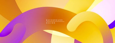 Soyut akışkan şekiller harmanlanır ve sıcak bir eğim yaratır. Renkler mordan turuncuya, sarıya dönüşüyor. Modern tasarım ögesi.